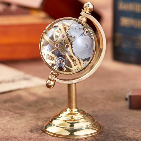 Horloge de bureau en or pour hommes, Globe tournant, cadeau créatif pour montre de poche en cuivre, horloge de Table mécanique de poche, nouvelle collection ► Photo 1/4