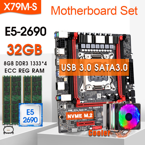 Combo de carte mère X79 E5 2690 CPU 4x8 go = 32 go DDR3 1333Mhz DDR3 ECC REC, Kit de refroidissement sata 3.0 USB3.0 NVMe M.2 ► Photo 1/6