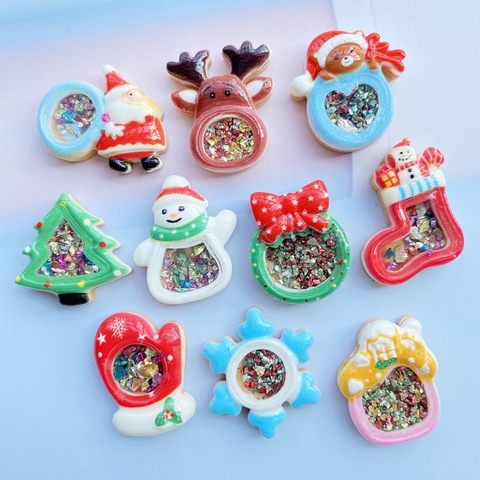 10 pièces mignon Mini brillant série de noël dos plat résine Cabochons Scrapbooking bijoux à bricoler soi-même artisanat décoration accessoire F68 ► Photo 1/6