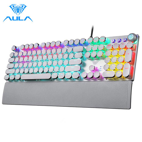 AULA – clavier mécanique filaire rétro 104 touches, avec interrupteur bleu rouge, Anti-ghosting, rétro-éclairage, pour Gamer sur PC, Version anglaise ► Photo 1/6