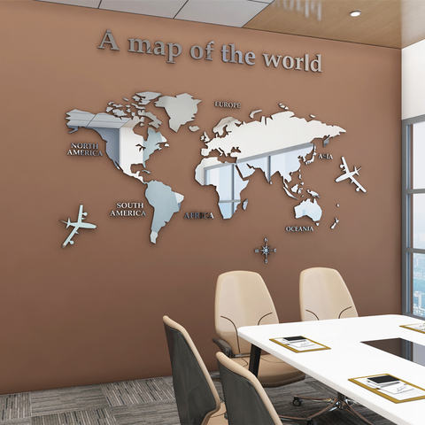 Type européen carte du monde 3D acrylique Stickers muraux cristal miroir autocollants pour bureau canapé TV fond mur autocollants décoratifs ► Photo 1/6