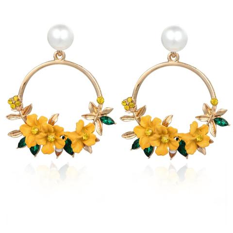 Boucles d'oreilles de Style coréen pour femmes, mignonnes en goutte de fleur, fantaisie, vintage jaune, vente en gros, nouvelle mode, 2022 ► Photo 1/6