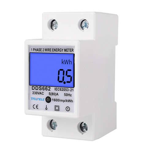 Compteur électrique monophasé à deux fils avec écran numérique LCD, wattmètre, consommation d'énergie, kWh AC 230V 50Hz, Rail Din ► Photo 1/6