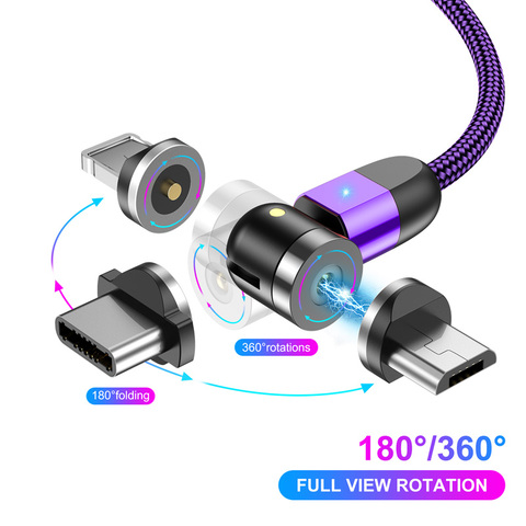 Lovebay 2M 360 ° + 180 ° rotation magnétique câble USB Micro usb Type C chargeur téléphone portable câble cordon charge rapide pour iPhone 11 ► Photo 1/6