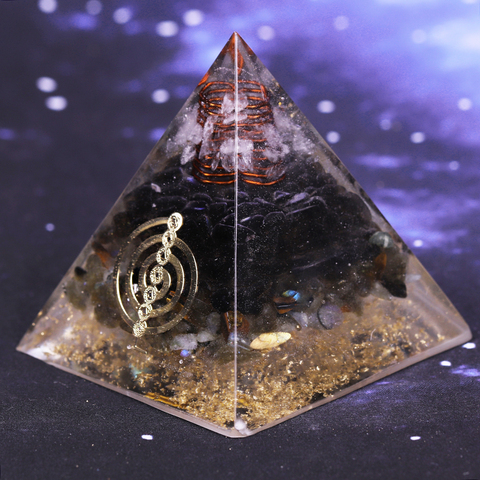 Orgonite pyramide Muladhara Chakra obsidienne cristal naturel Labradorite repousser mauvais esprits pyramide processus de décoration résine cadeau ► Photo 1/6