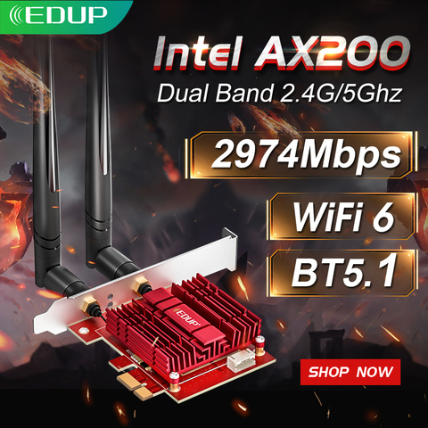 EDUP 3000Mbps WiFi 6 PCI Express Bluetooth 5.1 adaptateur double bande 2.4G/5GHz 802.11ac/ax Intel AX200 PCIe carte réseau sans fil ► Photo 1/6