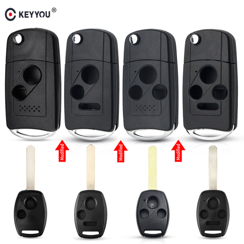 KEYYOU-coque de clé télécommande à 2/3/4 boutons, rabattable, pour voiture, télécommande, pour Honda Fit, Civic CRV, Pilot, Jazz, HRV ► Photo 1/5