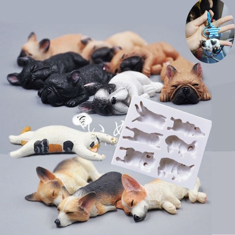 Moule Silicone de qualité alimentaire 3D chien Corgi Bulldog Animal Silicone moule gomme-pâte moule Biscuit moule Fondant au chocolat moule ► Photo 1/6