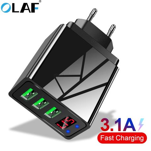 OLAF 5V 3.1A affichage numérique chargeur USB pour iPhone chargeur 3 USB chargeur de téléphone mural de charge rapide pour iPhone Samsung Xiaomi ► Photo 1/6