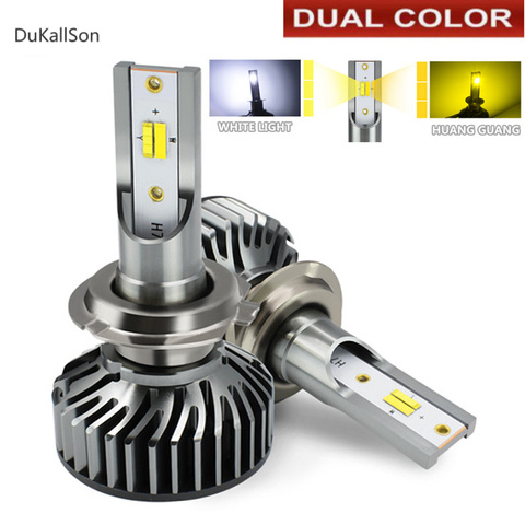 MINI phare de voiture LED Canbus H1 H3 9005 HB3 9006 HB4 H8 H9 H11 H7 H4, ampoule LED 6000K 3000K 4300K, double couleurs, lumière blanche et jaune ► Photo 1/6