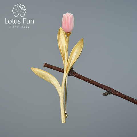 Broches fleur de tulipe Lotus Fun, en argent Sterling 925 véritable or 18K, bijoux fins faits à la main, meilleur cadeau pour femmes ► Photo 1/6