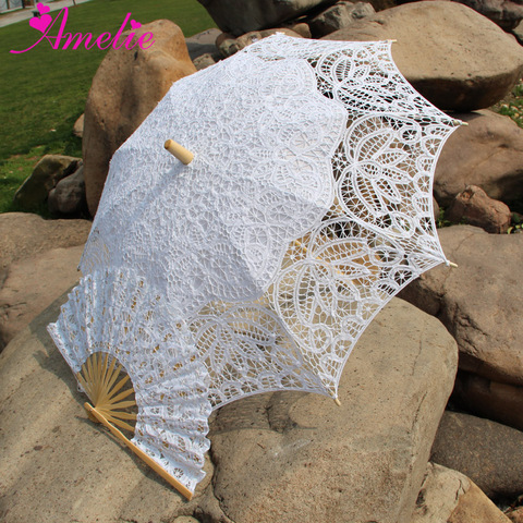 Battenburg Dentelle Parasol et Ventilateur ensemble De Mariage Mariée Parapluie Ventilateur Ensemble ► Photo 1/6