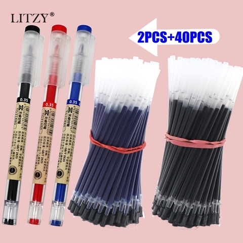 42 Pcs/Lot 0.35mm noir/bleu/rouge encre Gel stylos ensemble recharges Gel encre stylo croquis dessin école bureau papeterie étudiant écriture stylo ► Photo 1/6