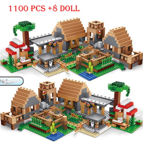 1100 + Pcs Mine ferme chiffres montagne grotte cascade Village Jungle cabane dans les arbres Grange briques ville modèle blocs de construction jouets cadeaux ► Photo 1/1