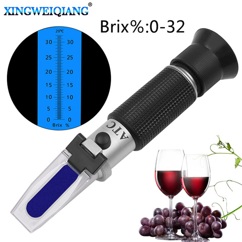 Densimètre pour la concentration du vin, réfractomètre à alcool à main sucre 0-32% alcool bière 0-32% Brix raisins ATC ► Photo 1/6