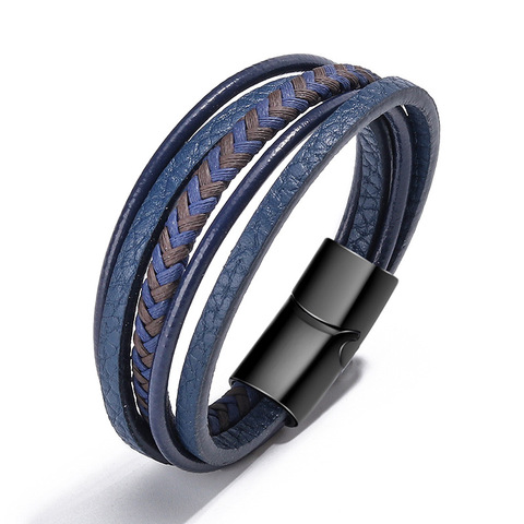 ZOSHI – Bracelets tressés en cuir véritable pour hommes, couleur bleue, brassard Heren, tendance, avec boucle magnétique ► Photo 1/6