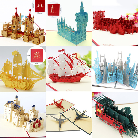 Cartes d'anniversaire 3D Pop-UP, carte d'attractions du monde, carte d'invitation professionnelle, carte postale de bienvenue touristique pour petit ami papa ► Photo 1/6