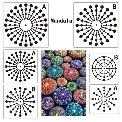 Xugar-modèle de ponctuation de Mandala pour dessin, pochoirs de Mandala ajourés, en tissu de roches, Art mural, outils de peinture à bricolage-même, accessoires d'artisanat ► Photo 1/6