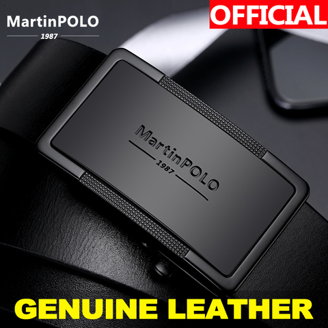 MartinPOLO – ceinture en cuir véritable pour hommes, boucle automatique, marque de luxe, sangle noire, en peau de vache naturelle, MP01001P ► Photo 1/6