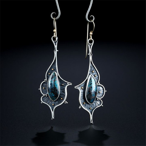 Boucles d'oreilles en pierre d'opale bleue, Vintage, en résine, Brincos, pendentifs ethniques pour femmes et filles, bijoux, tribaux, nouvelle collection, 2022 ► Photo 1/5