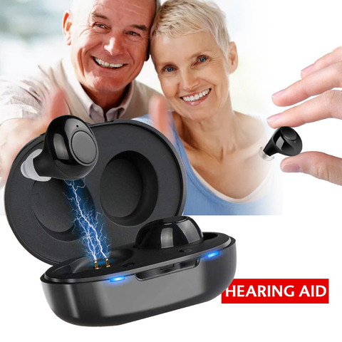 Mini prothèses auditives intra-auriculaires invisibles, 1 paire, amplificateurs ajustable de sons et de tonalité pour personnes âgées à difficulté d'audition, rechargeables par USB ► Photo 1/6