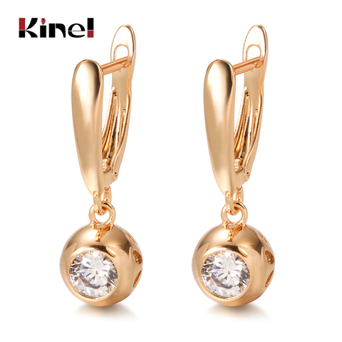 Kinel – boucles d'oreilles rondes longues en Zircon naturel pour femmes, bijoux de luxe en or Rose, cadeau fin, décontracté, à la mode, 585 ► Photo 1/6