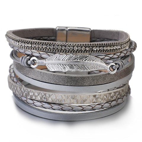 ALLYES – Bracelet multicouche en cuir pour hommes et femmes, bijou en corde tressée, fait à la main, Vintage, plume, feuille ► Photo 1/6