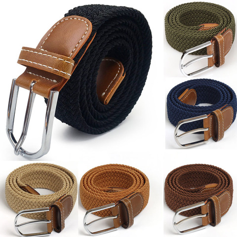 Ceinture élastique en cuir tissé pour hommes, en toile noire extensible, large métal, tendance ► Photo 1/6