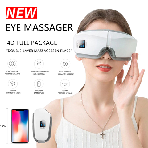 Masseur pour les yeux 4D intelligent, lunettes de Massage à Vibration avec Airbag, Bluetooth, Instrument à chaud compression, pochette pour Fatigue et rides ► Photo 1/6