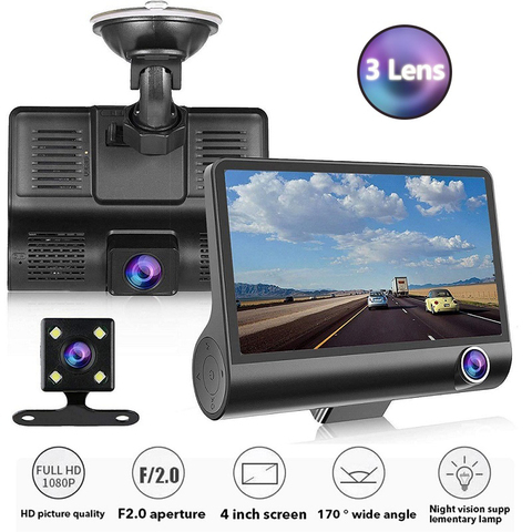 3 caméras DVR pour voiture, Full HD, 1080P, double objectif, écran LCD de 4.0 pouces, avec vue arrière à 170 degrés ► Photo 1/5