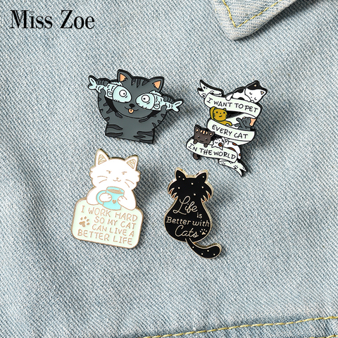 Broche personnalisée en émail pour enfants, motif chat, café, chemise, sac à revers, mignon, Animal, Badge, bijoux, cadeau ► Photo 1/6