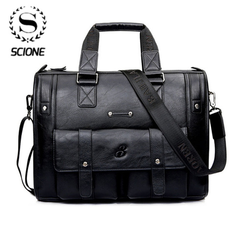 Scione-sac à main Large pour hommes, sacoche à bandoulière mallette en cuir synthétique polyuréthane grande capacité pour ordinateur portable, sac à main de bonne qualité pour voyage ► Photo 1/6