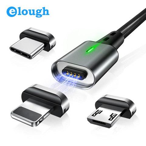 Elough – câble micro usb/type-c magnétique led pour recharge et recharge de téléphone, cordon de chargeur aimanté pour xiaomi redmi note 5 pro et iphone ► Photo 1/6