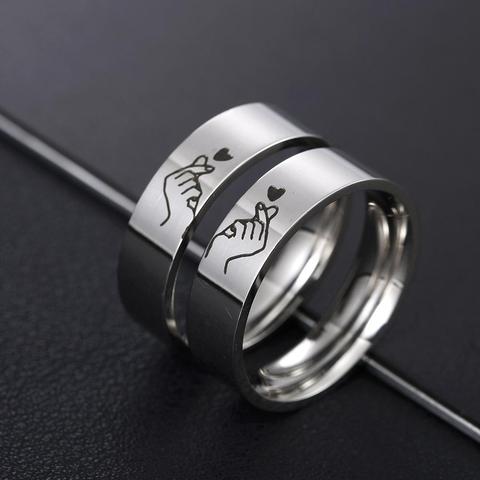 2022 mode lettrage acier inoxydable anneau couleur argent Design romantique coeur mariage Couple saint valentin anniversaire cadeau ► Photo 1/6