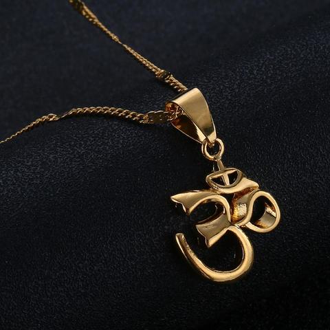 Collier avec pendentif de Yoga en inde, chaîne dorée, tendance, bouddhiste, AUM OM, Hinduism, tendance ► Photo 1/5