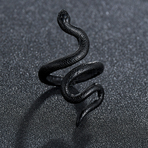 Bagues pour hommes femmes Punk Goth serpent anneau exagéré noir plaqué gothique réglable fête cadeau Bijoux Mujer Bijoux ► Photo 1/2