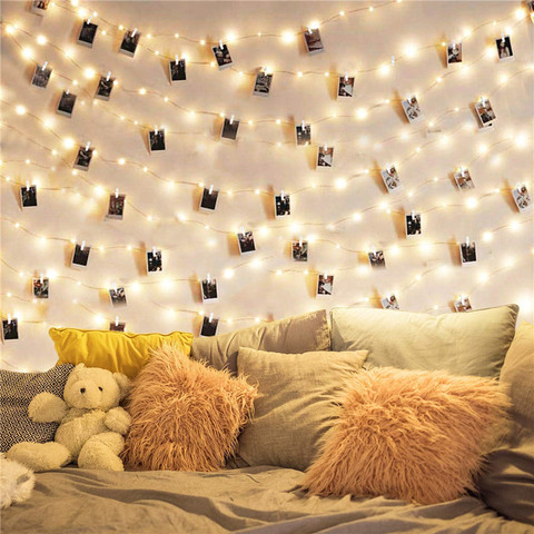 Guirlande lumineuse à Clip pour photos, cordes lumineuses à Led pour l'extérieur, à piles avec port Usb, avec pinces à linge, pour décoration intérieure, de 2m/5m/10m ► Photo 1/6