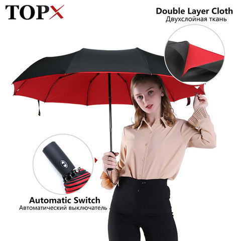 Forte coupe-vent Double automatique 3 parapluie pliant femme mâle 10K voiture de luxe grand Parasol pluie femmes hommes parapluies d'affaires ► Photo 1/6