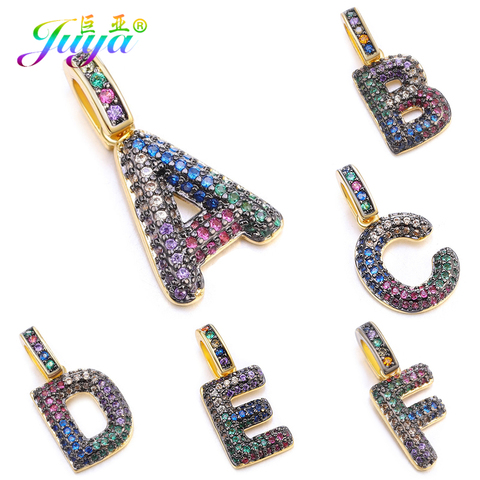 Juya-collier, Bracelet à bricoler soi-même, multicolore, Zircon arc-en-ciel, or, 26 lettres initiales d'alphabet, pendentif à breloques fournitures ► Photo 1/6