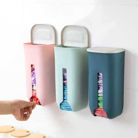 Boîte de rangement de sac des ordures en plastique avec couvercle, support mural avec couvercle pour la cuisine, la salle de bain ► Photo 1/6