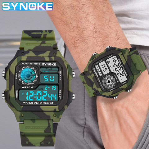 SYNOKE-montre-bracelet numérique pour homme, mode, Camouflage militaire, étanche, horloge numérique, horloge de course ► Photo 1/6
