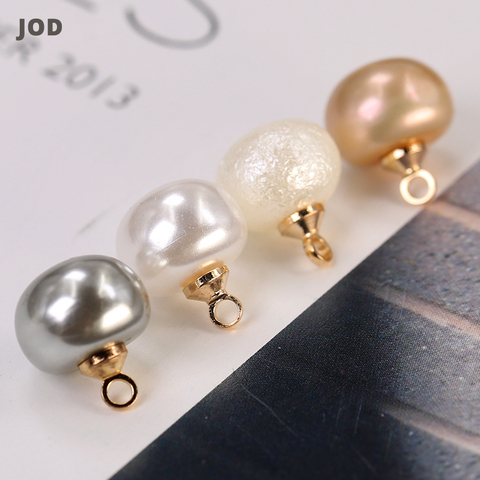 10 pièces 10mm perle boutons pour vêtements chemise artisanat Champagne argent gris plastique bouton pression or Vintage perle décorative ► Photo 1/6