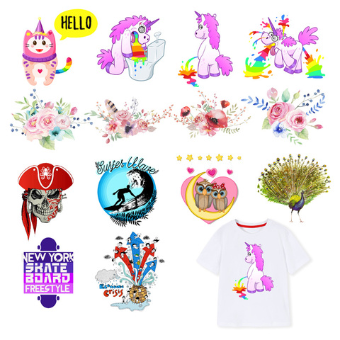 Patchs de transfert de chaleur Animal mignon fer sur transferts, licorne fleur Pirate dinosaure, pour vêtements garçon T-shirt Diy autocollants F ► Photo 1/6