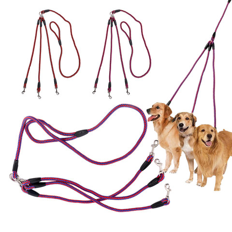 Laisse en Nylon pour animaux de compagnie, pratique, à 3 voies, sans enchevêtrement, Double pour marcher, 3 petits et moyens chiens ► Photo 1/1