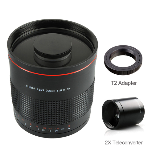 900mm F8.0 caméra téléobjectif manuel objectif miroir primaire + 2X téléconvertisseur + adaptateur T2 pour Canon Nikon Pentax Olympus Sony Fuji DSLR ► Photo 1/6