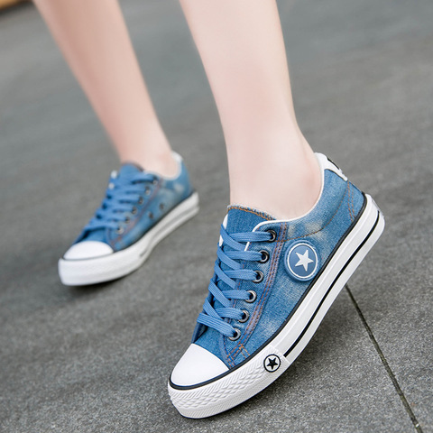 2022 nouveau printemps femmes chaussures femme baskets à lacets Denim mode vulcanisé chaussures femmes chaussures plates toile chaussures Tenis Feminino ► Photo 1/6