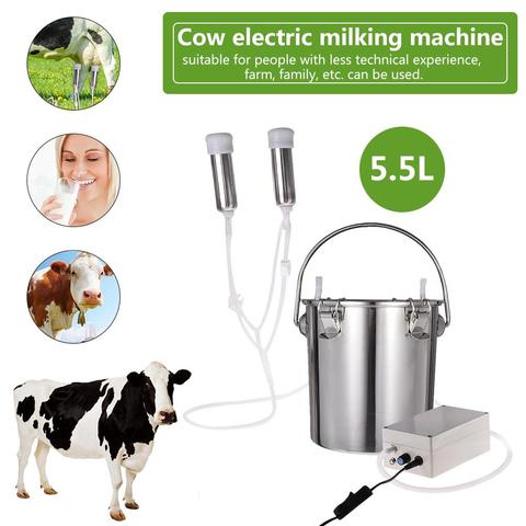 Machine à traire électrique en acier inoxydable, 5,5 l, pour vache, chèvre, pompe à vide, seau pour bétail ► Photo 1/6