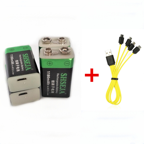 2/4 pièces SHSEJA 1180mAh 9V batterie rechargeable 6F22 USB batterie lithium-ion avec câble Micro USB pour une charge rapide ► Photo 1/4