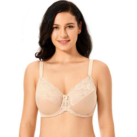 Soutien-gorge minimiseur en dentelle florale à armatures Non rembourré de grande taille pour femmes ► Photo 1/6