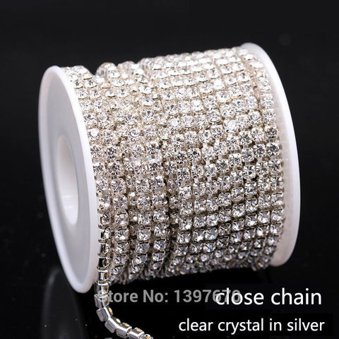 10Yards/lot ss6-ss18 dense cristal strass chaîne fermer cristal en argent coudre sur la chaîne de tasse pour les accessoires d'ornement de vêtements ► Photo 1/2